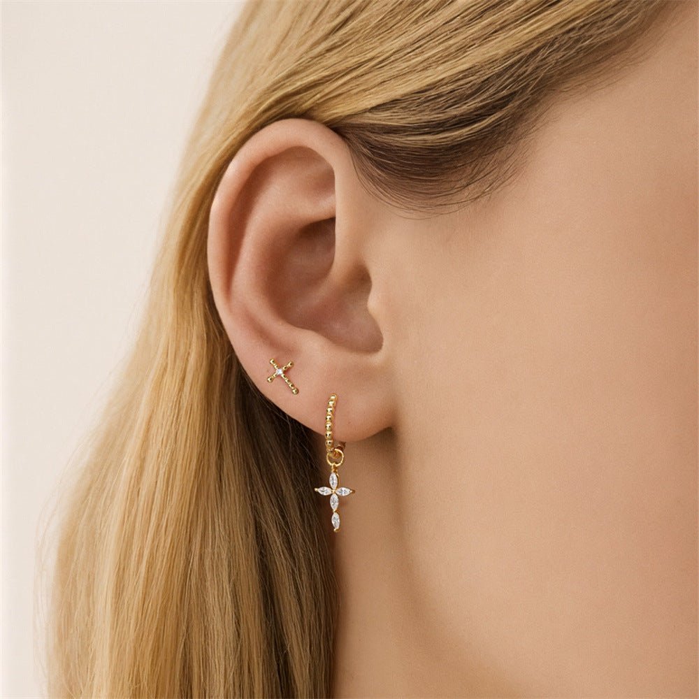 Gold Cross Asymmetric Dangle Earrings - Aruary Studio ｜ Artisanal Jewelry