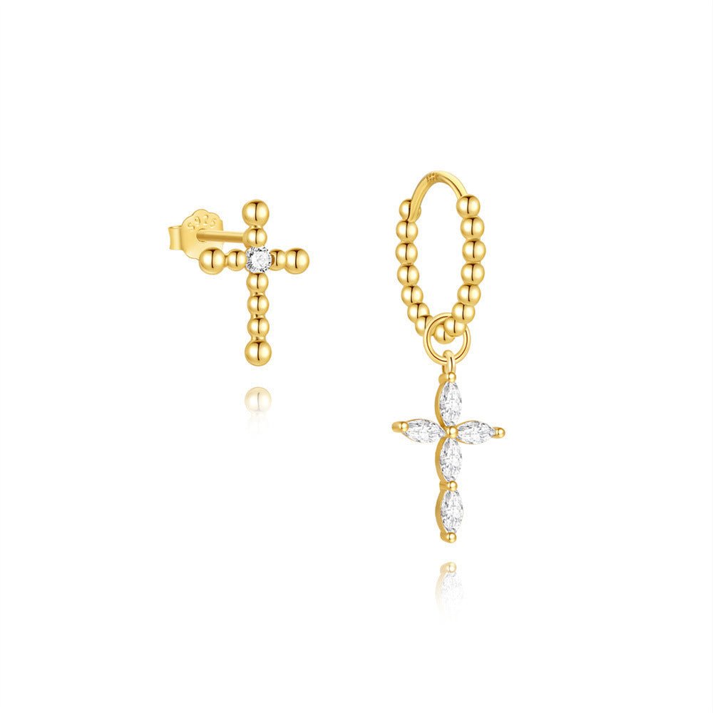 Gold Cross Asymmetric Dangle Earrings - Aruary Studio ｜ Artisanal Jewelry