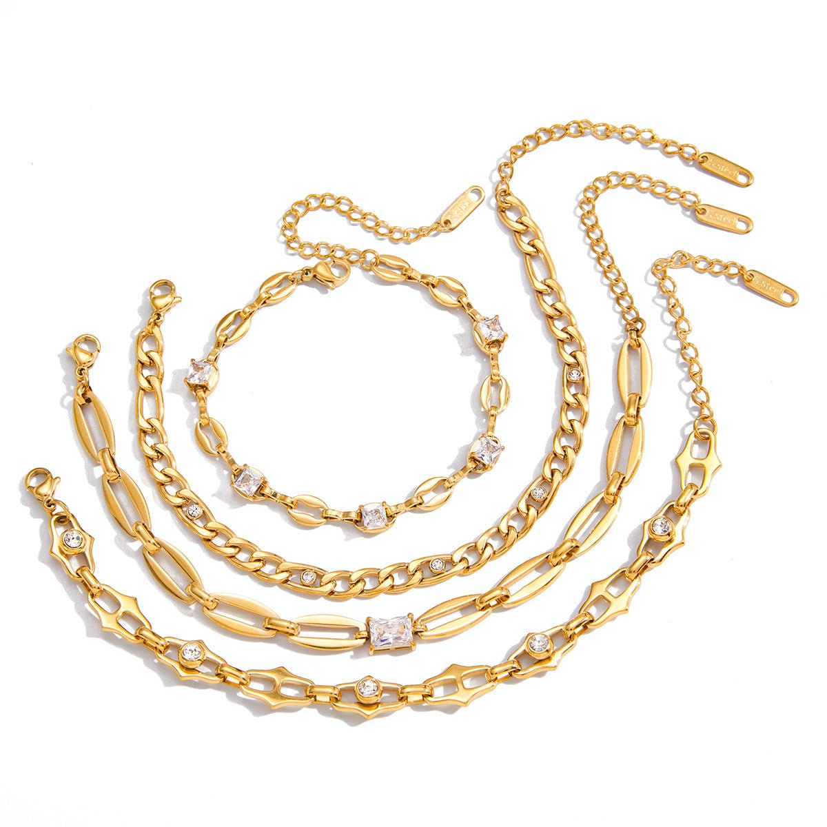 Gold Plated Cubic Zirconia Chain Bracelet - Titanium Steel Adjustable Sparkling Everyday Jewelry - Aruary Studio ｜ Artisanal Jewelry