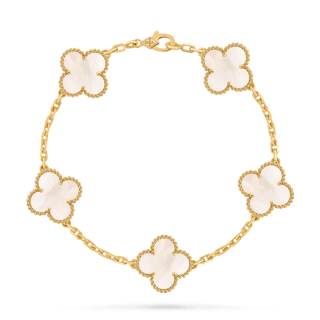 Gold Plated White Mother of Pearl Clover Bracelet - 925 Sterling Silver Lucky Charm Jewelry with Adjustable Chain - Aruary Studio ｜ Artisanal Jewelry