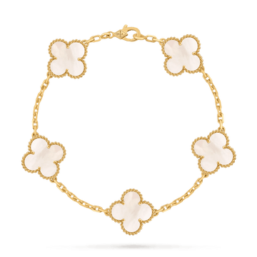 Gold Plated White Mother of Pearl Clover Bracelet - 925 Sterling Silver Lucky Charm Jewelry with Adjustable Chain - Aruary Studio ｜ Artisanal Jewelry