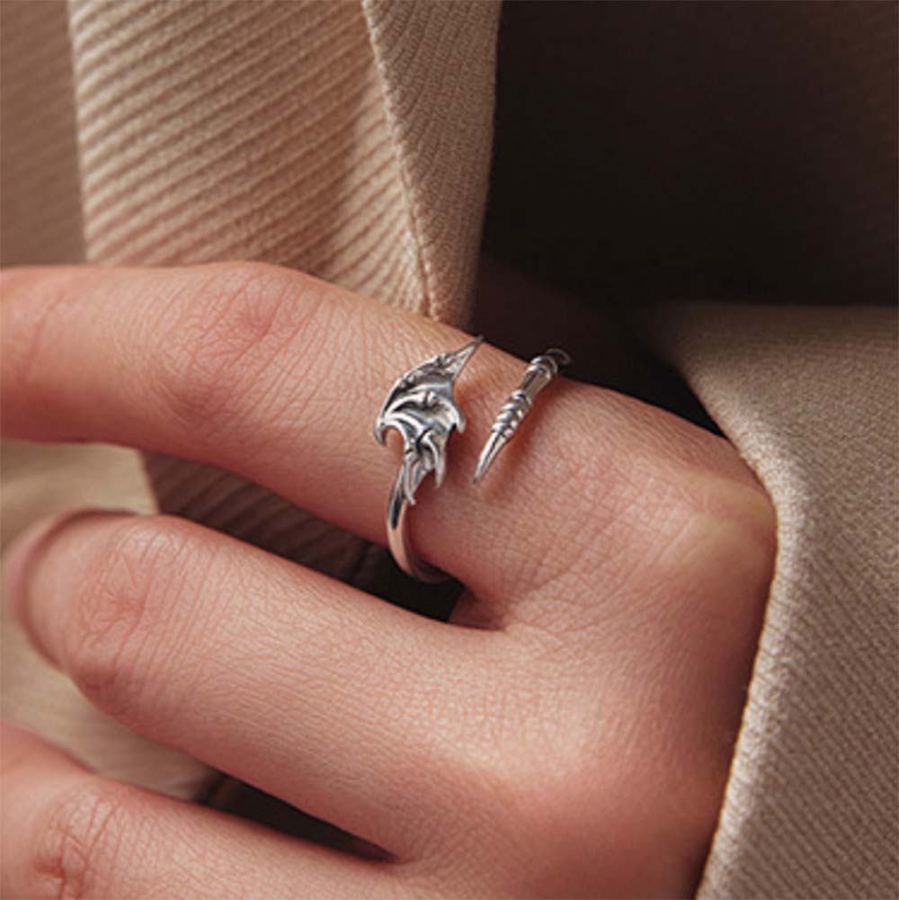 Halloween Bat Wing & Claw Open Ring - 925 Sterling Silver Gothic Adjustable Statement Ring - Aruary Studio ｜ Artisanal Jewelry