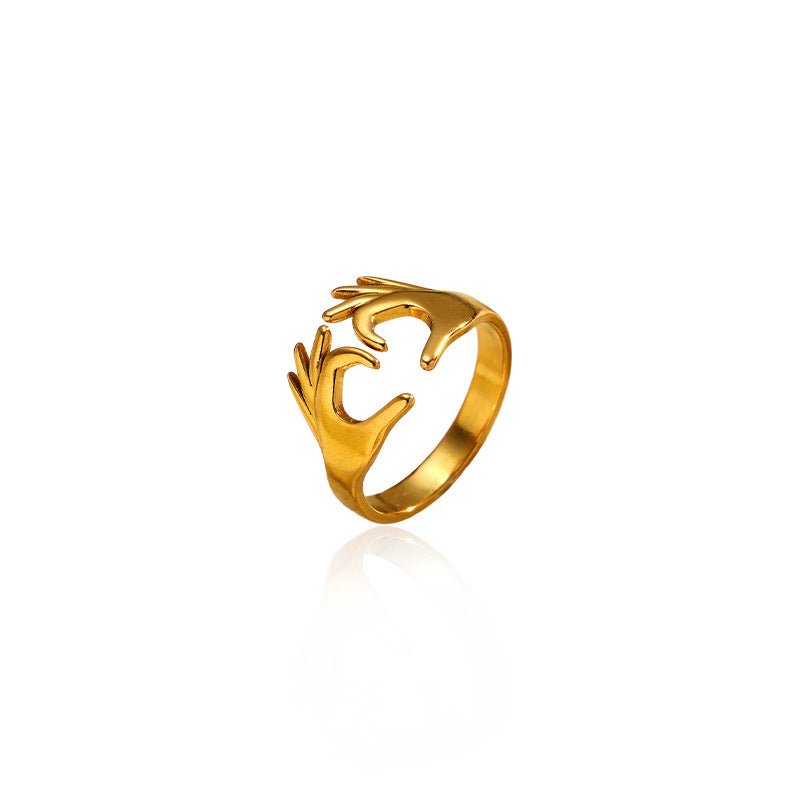 Hand Gesture Statement Ring | Titanium Steel Gold Plated - Edgy Symbol of Connection & Individuality - Aruary Studio ｜ Artisanal Jewelry