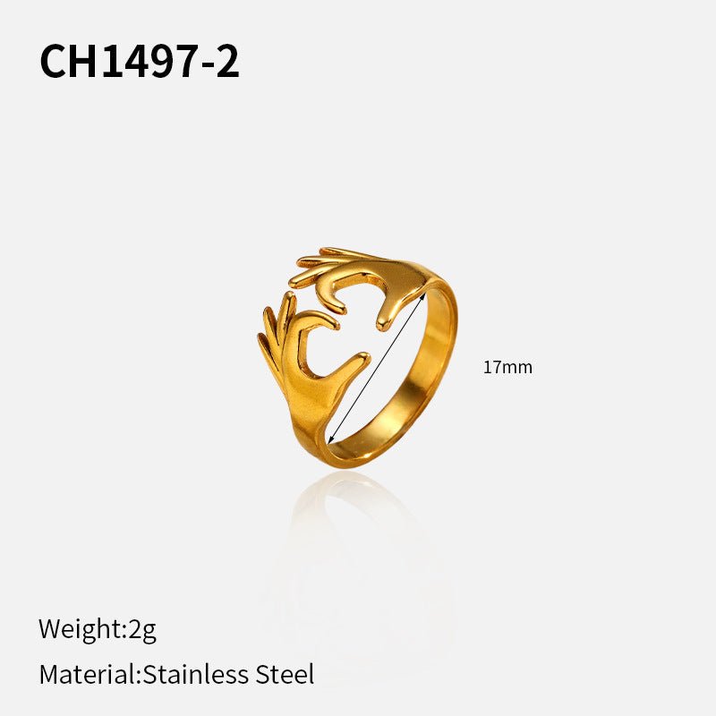 Hand Gesture Statement Ring | Titanium Steel Gold Plated - Edgy Symbol of Connection & Individuality - Aruary Studio ｜ Artisanal Jewelry