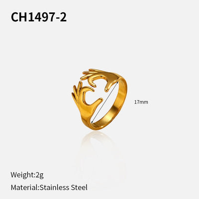 Hand Gesture Statement Ring | Titanium Steel Gold Plated - Edgy Symbol of Connection & Individuality - Aruary Studio ｜ Artisanal Jewelry