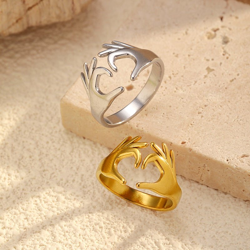 Hand Gesture Statement Ring | Titanium Steel Gold Plated - Edgy Symbol of Connection & Individuality - Aruary Studio ｜ Artisanal Jewelry