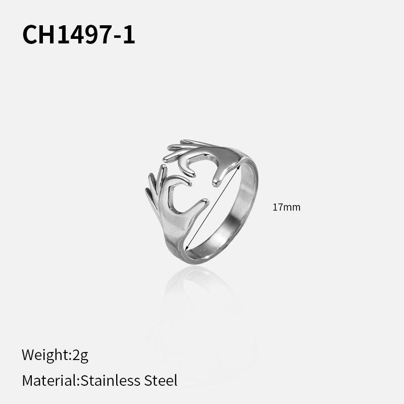 Hand Gesture Statement Ring | Titanium Steel Gold Plated - Edgy Symbol of Connection & Individuality - Aruary Studio ｜ Artisanal Jewelry