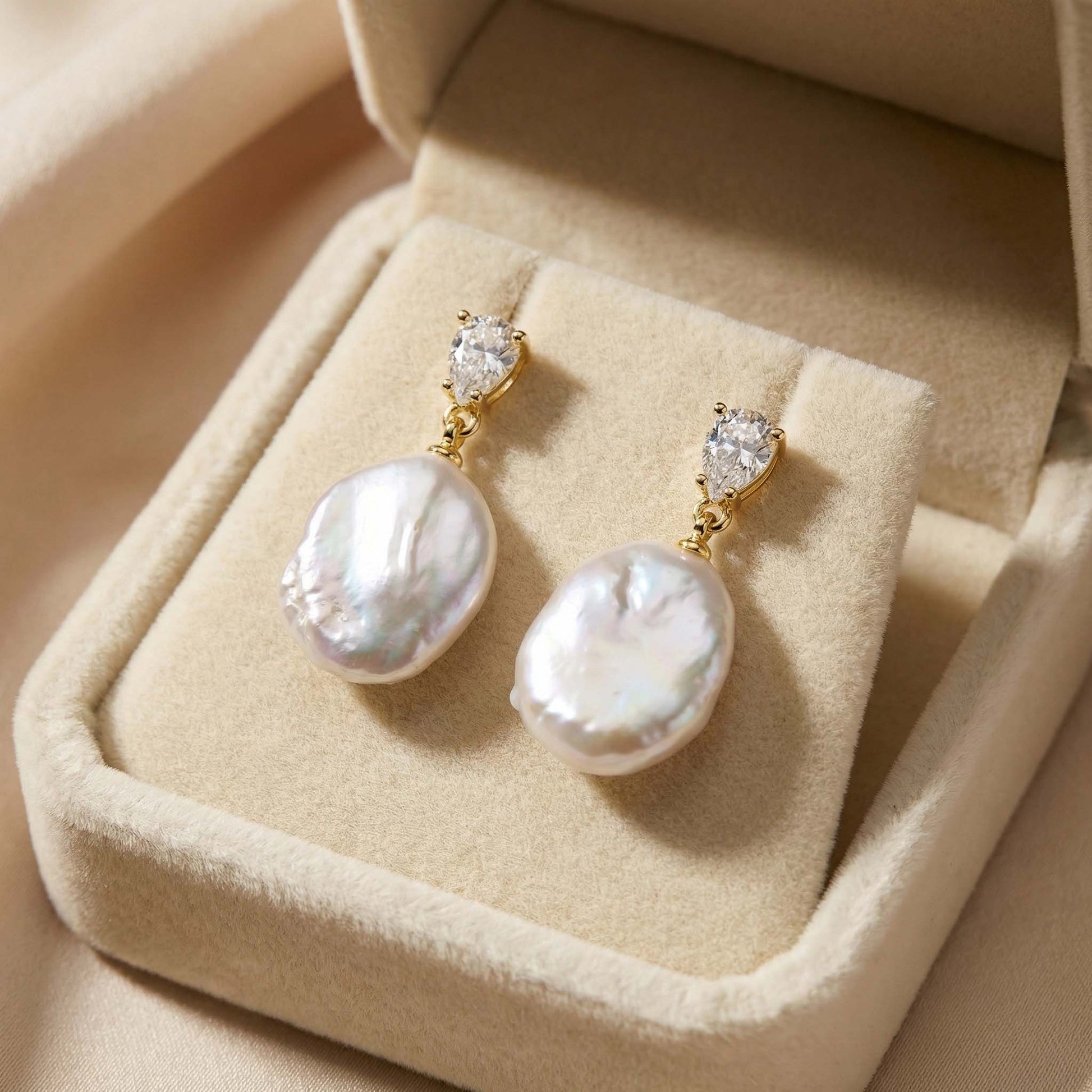 Handcrafted Baroque Pearl Drop Earrings – Vintage Gold Plated Statement Earrings with 925 Sterling Silver Posts for Sensitive Ears - Aruary Studio ｜ Artisanal Jewelry