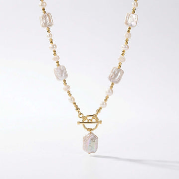 Handcrafted Baroque Pearl Necklace – Irregular Freshwater Pearl Choker with Gold Toggle Clasp, Elegant Statement Jewelry for Women - Aruary Studio ｜ Artisanal Jewelry