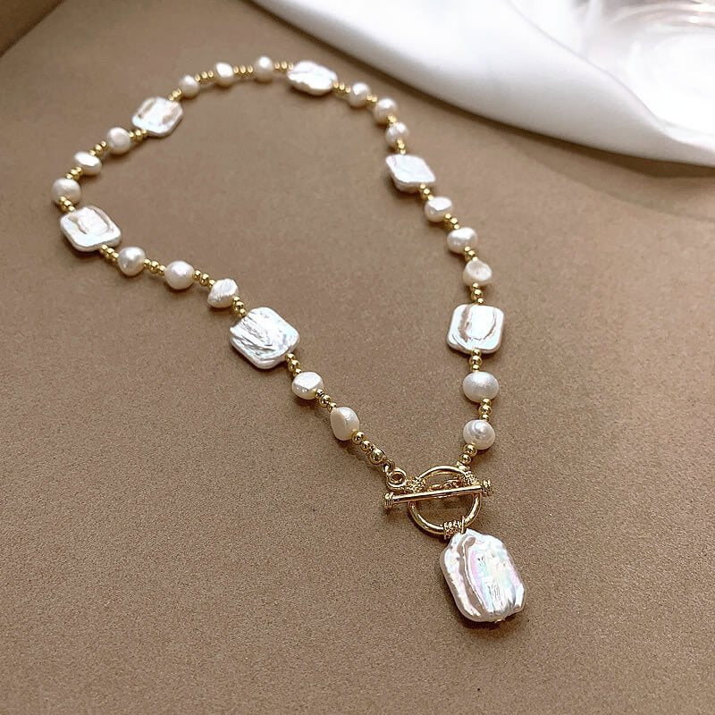 Handcrafted Baroque Pearl Necklace – Irregular Freshwater Pearl Choker with Gold Toggle Clasp, Elegant Statement Jewelry for Women - Aruary Studio ｜ Artisanal Jewelry