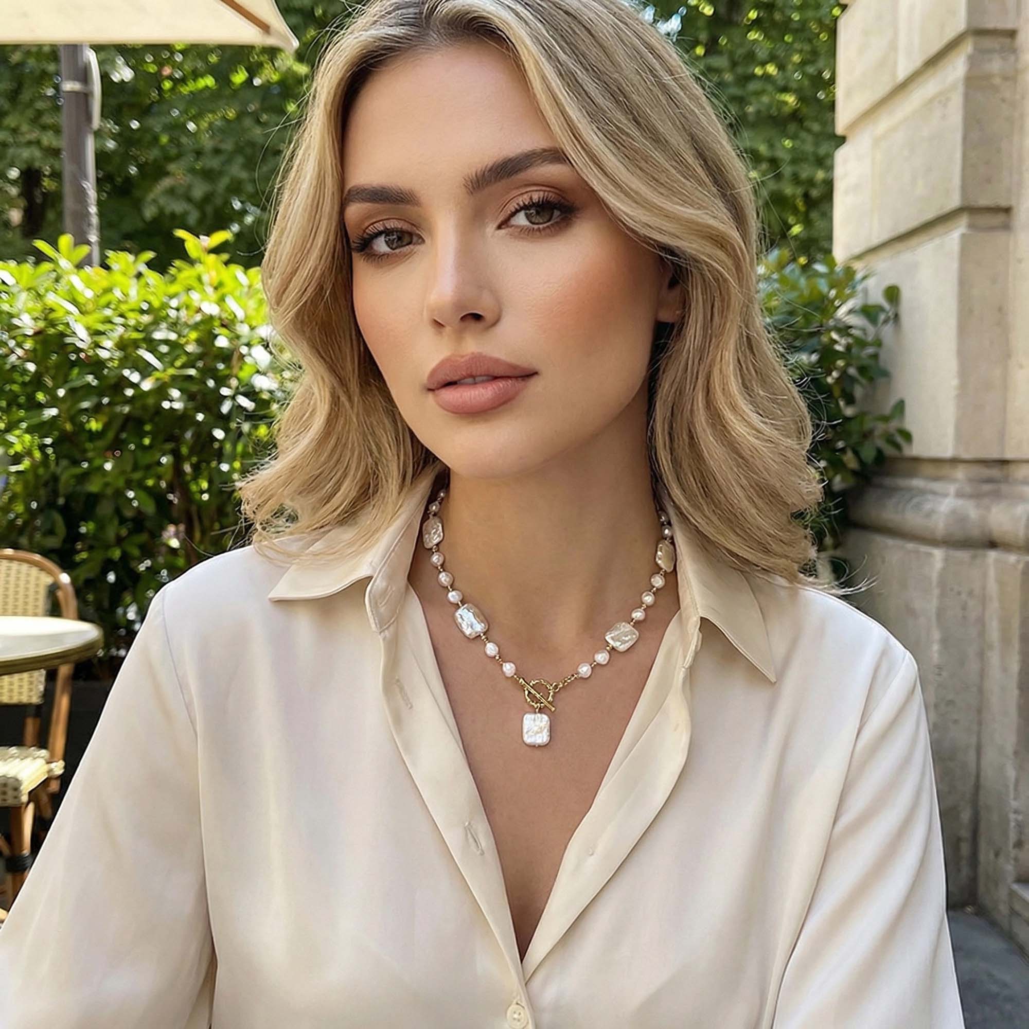 Handcrafted Baroque Pearl Necklace – Irregular Freshwater Pearl Choker with Gold Toggle Clasp, Elegant Statement Jewelry for Women - Aruary Studio ｜ Artisanal Jewelry