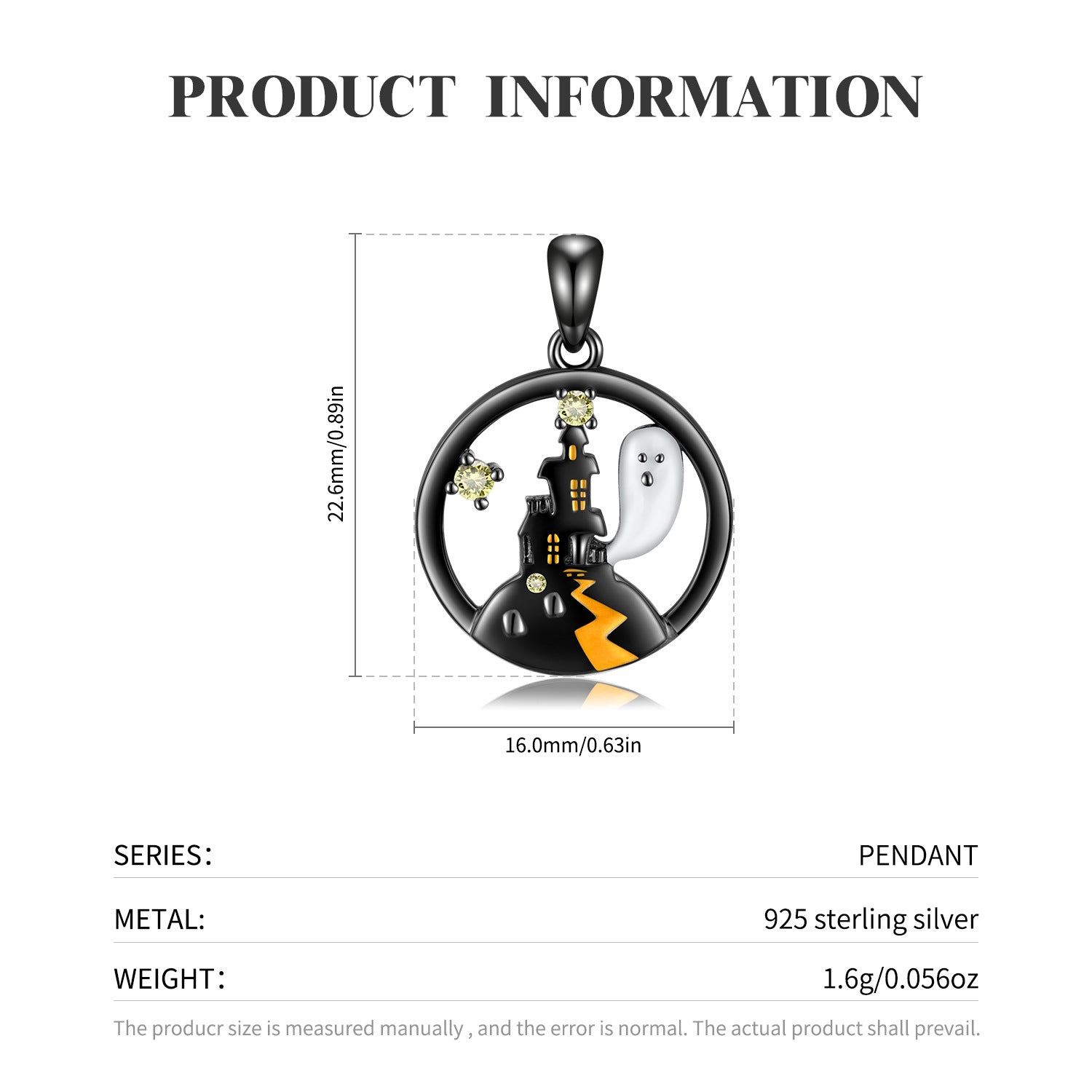 Haunted House Ghost Necklace with CZ - 925 Sterling Silver Halloween Spooky Jewelry with Adjustable Chain - Aruary Studio ｜ Artisanal Jewelry