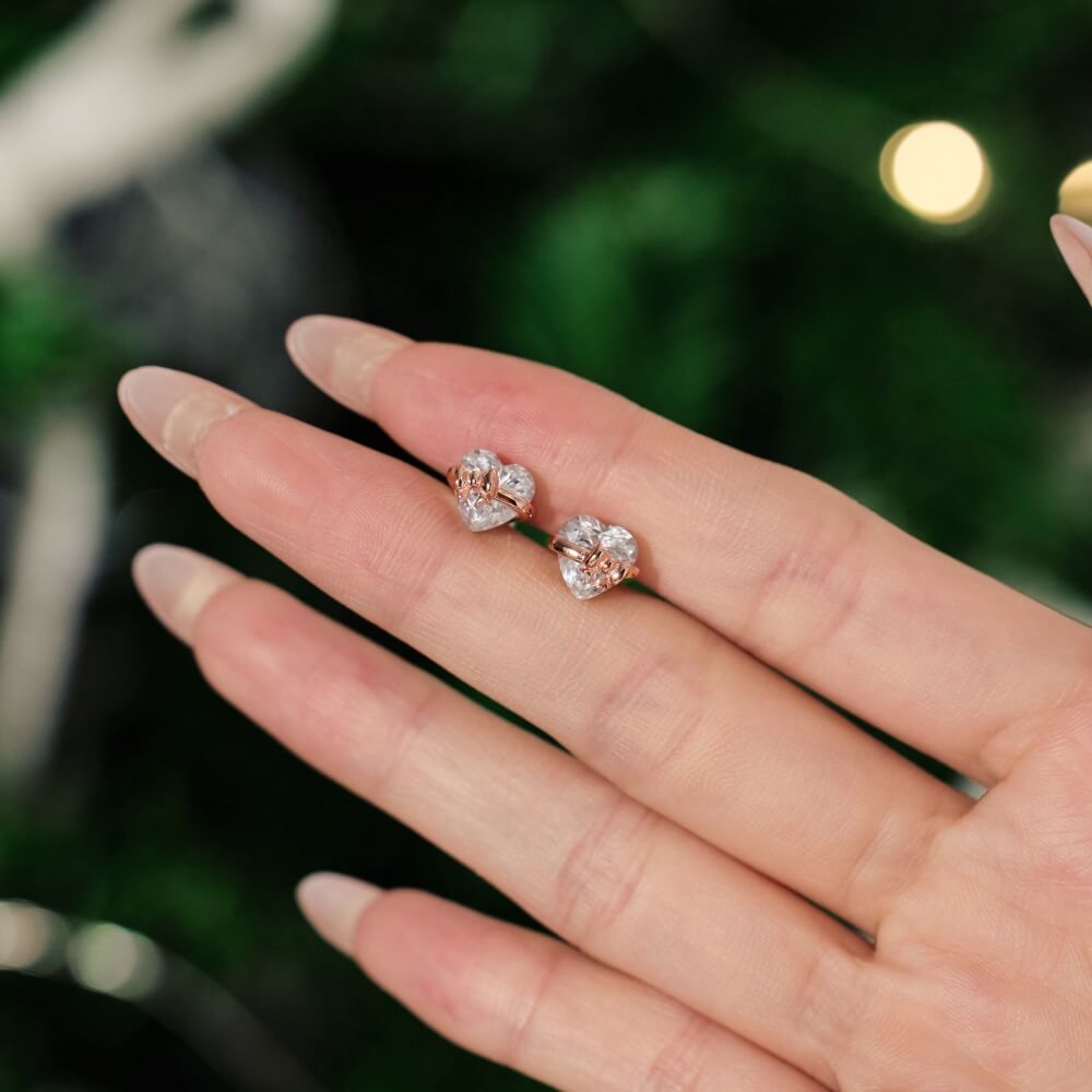 Heart - Cut Bow Knot Stud Earrings - S925 Sterling Silver & 5A Zirconia - Aruary Studio ｜ Artisanal Jewelry