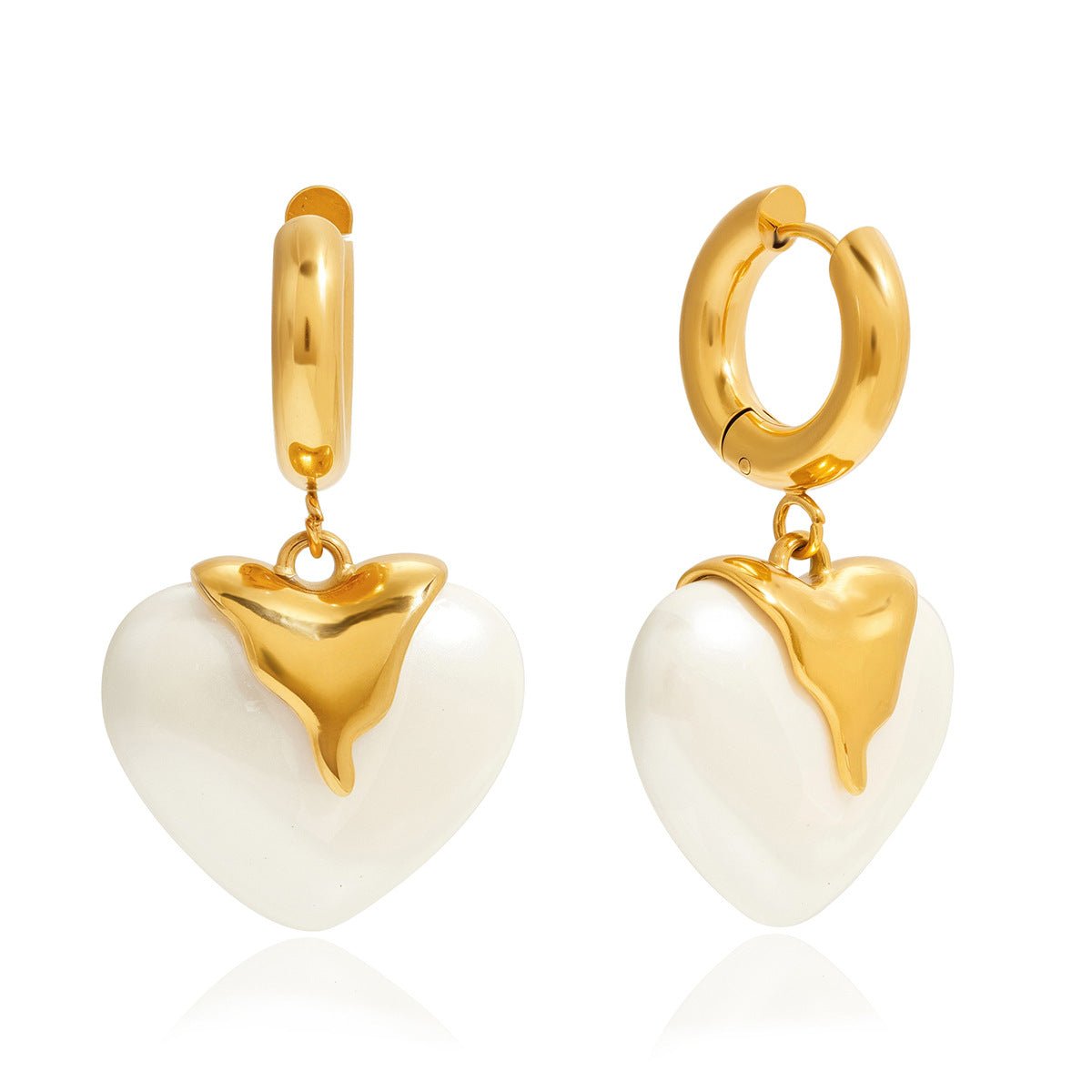 Heart Resin Pearl Hoop Earrings | Titanium Steel Gold - Plated - Aruary Studio ｜ Artisanal Jewelry