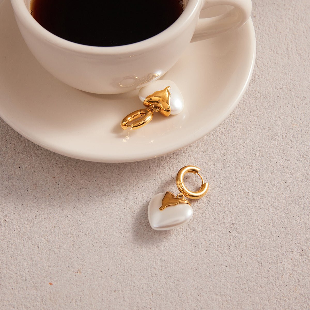 Heart Resin Pearl Hoop Earrings | Titanium Steel Gold - Plated - Aruary Studio ｜ Artisanal Jewelry