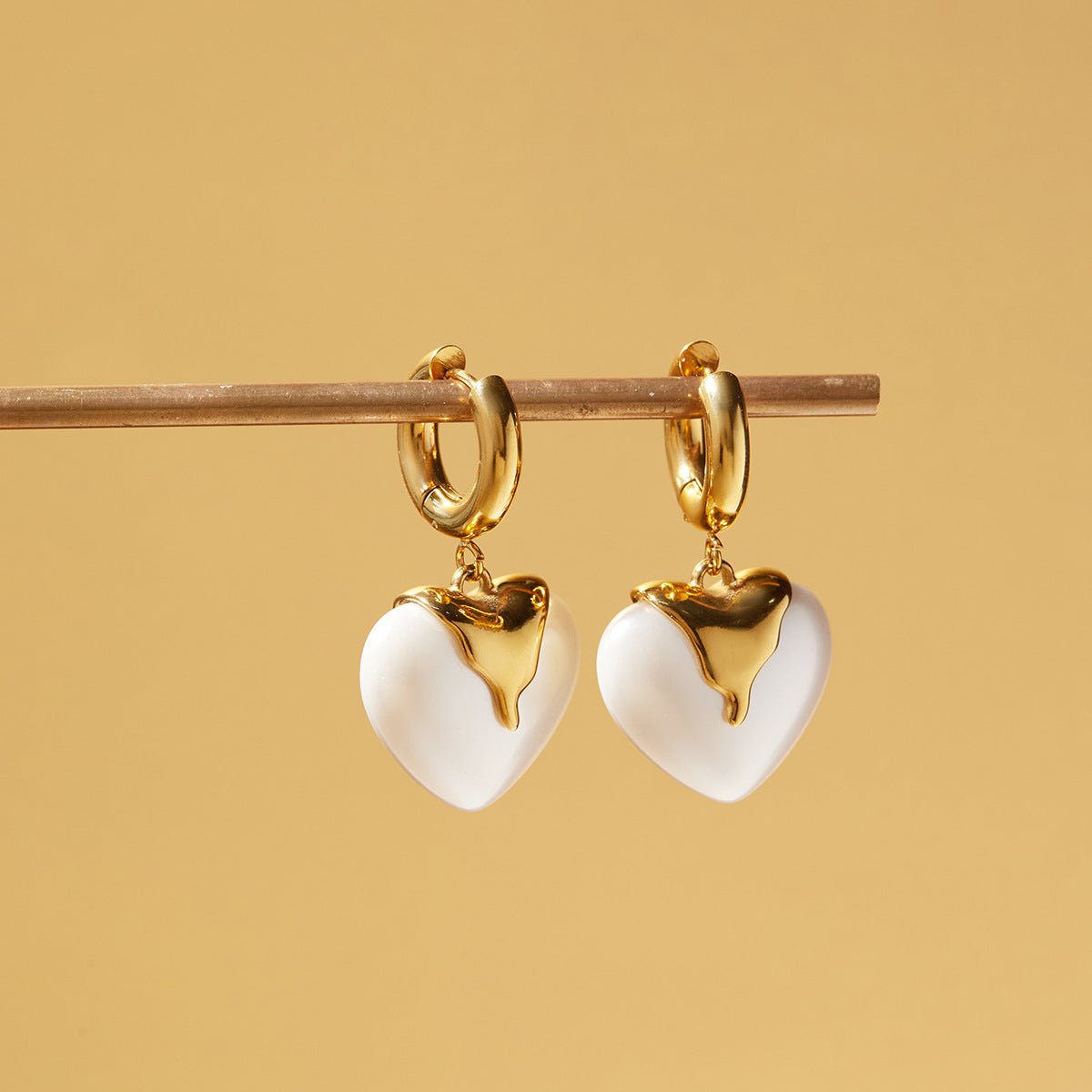 Heart Resin Pearl Hoop Earrings | Titanium Steel Gold - Plated - Aruary Studio ｜ Artisanal Jewelry