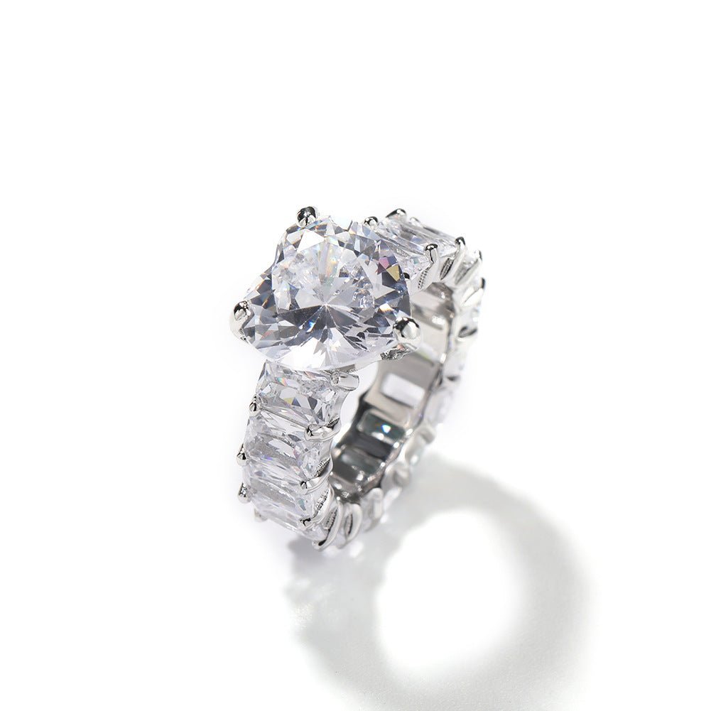 Heart - Shaped Full Diamond Ring - Copper Gold - Plated with 5A High - Carbon Diamonds (3 Colors Available) - Aruary Studio ｜ Artisanal Jewelry