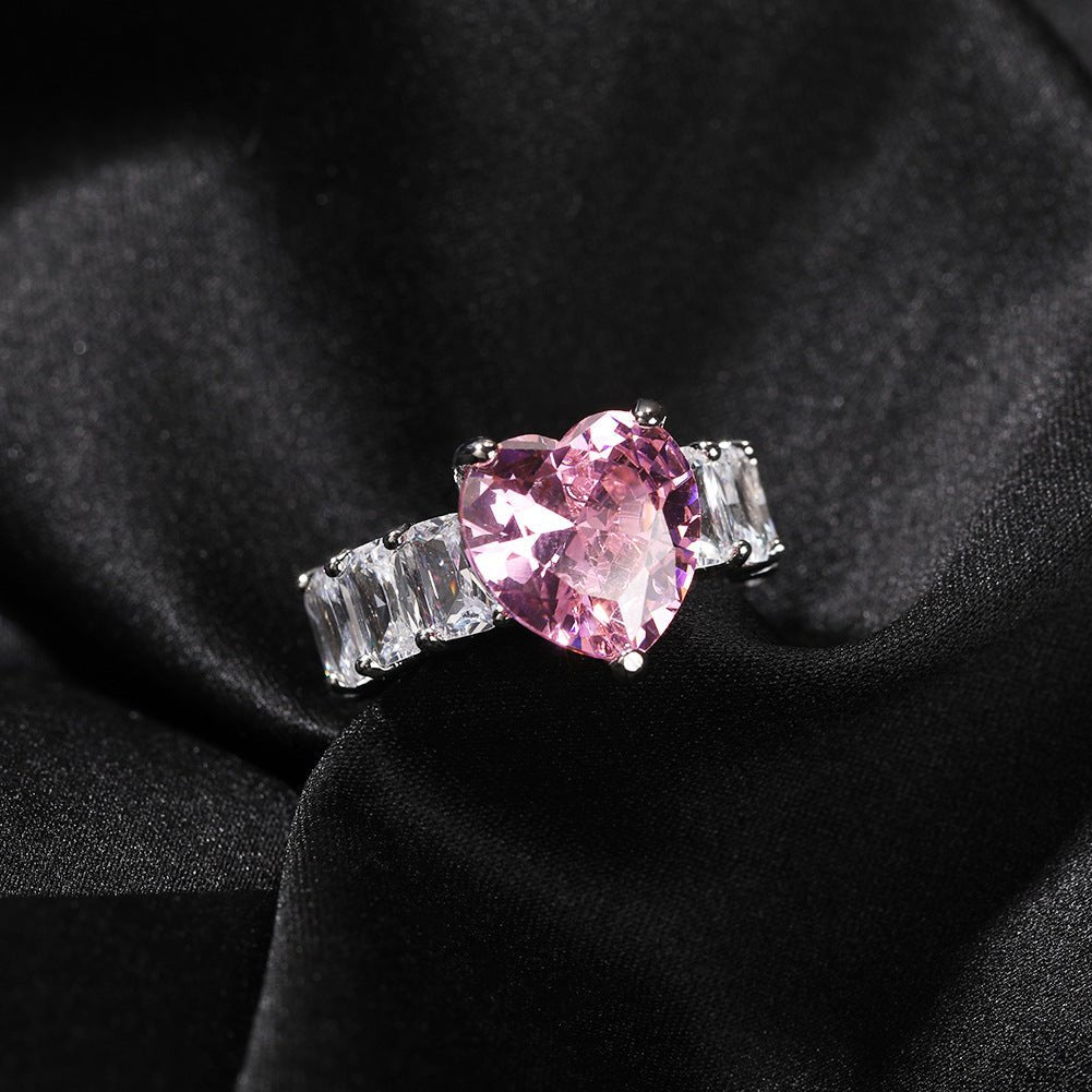 Heart - Shaped Full Diamond Ring - Copper Gold - Plated with 5A High - Carbon Diamonds (3 Colors Available) - Aruary Studio ｜ Artisanal Jewelry