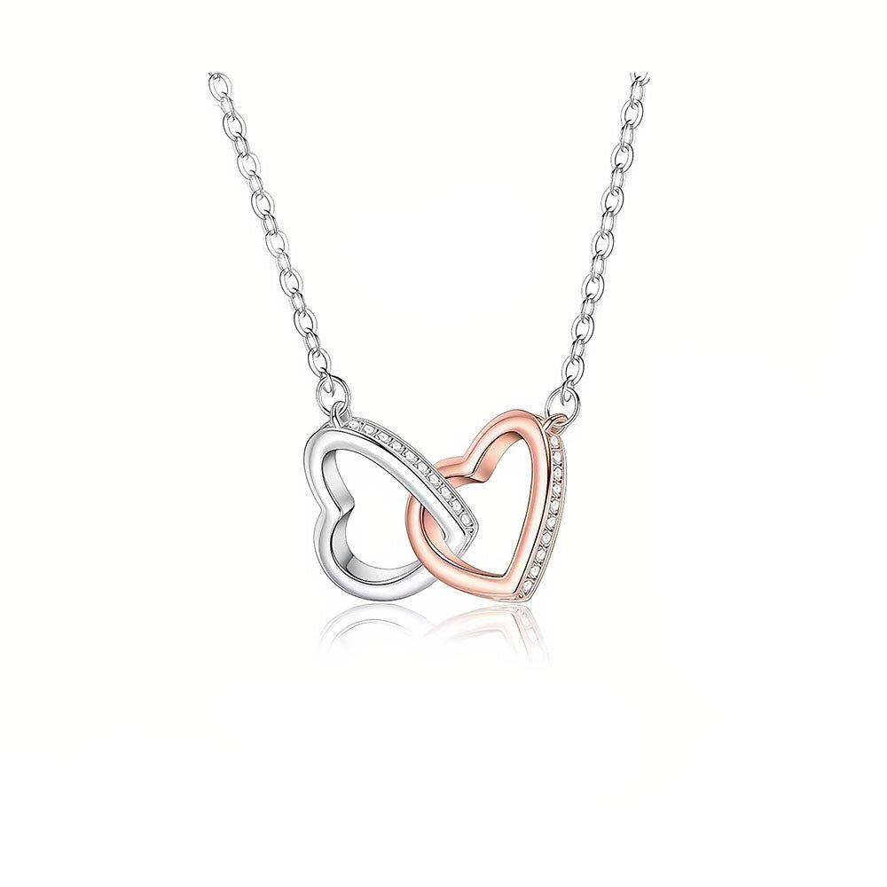 Heart - Shaped Pendant Sweater Chain - Copper Plated White Gold with Sparkling Accents - Aruary Studio ｜ Artisanal Jewelry