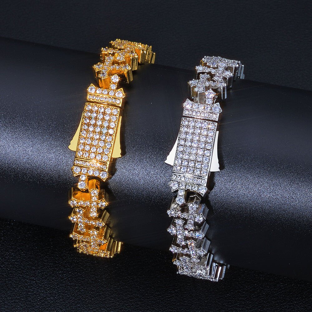 Hip - Hop Iced - Out Cross Bracelet | 18K Gold - Plated + 5A Zircon - Aruary Studio ｜ Artisanal Jewelry