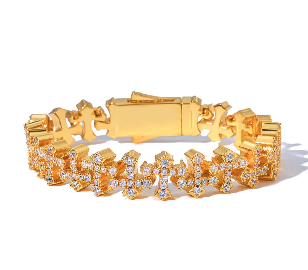 Hip - Hop Iced - Out Cross Bracelet | 18K Gold - Plated + 5A Zircon - Aruary Studio ｜ Artisanal Jewelry