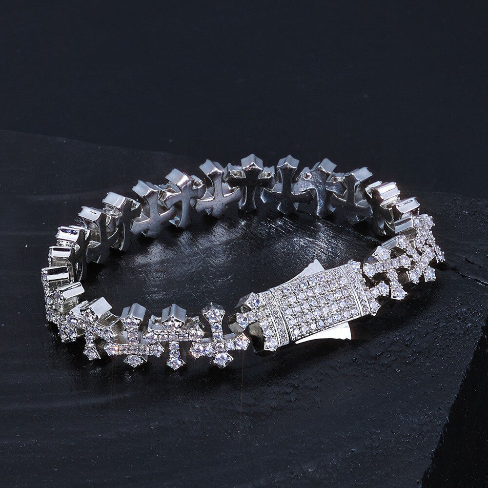 Hip - Hop Iced - Out Cross Bracelet | 18K Gold - Plated + 5A Zircon - Aruary Studio ｜ Artisanal Jewelry