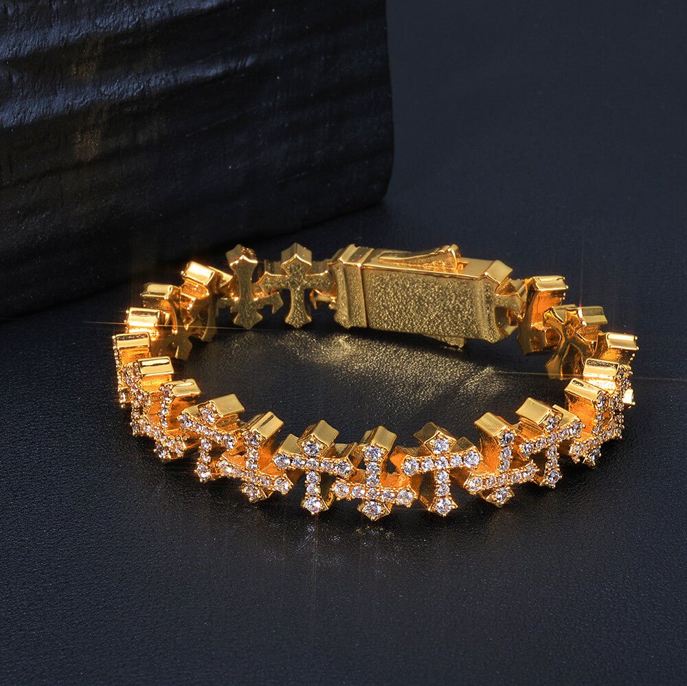 Hip - Hop Iced - Out Cross Bracelet | 18K Gold - Plated + 5A Zircon - Aruary Studio ｜ Artisanal Jewelry