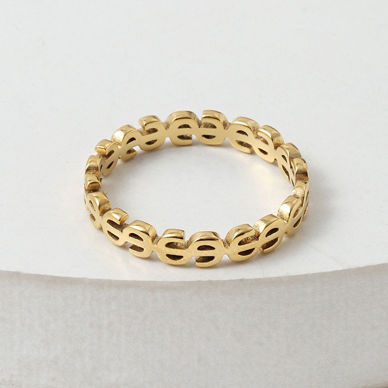 Hollow Dollar Sign Titanium Steel Ring - Symbol of Prosperity & Trendy Style - Aruary Studio ｜ Artisanal Jewelry