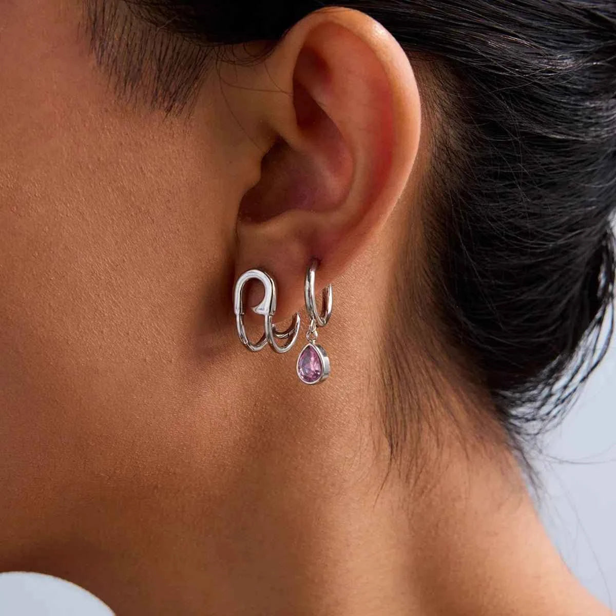 HypoAllergenic Paperclip Earrings | Titanium Steel + 5A Zirconia | Architectural Silver | Office Chic