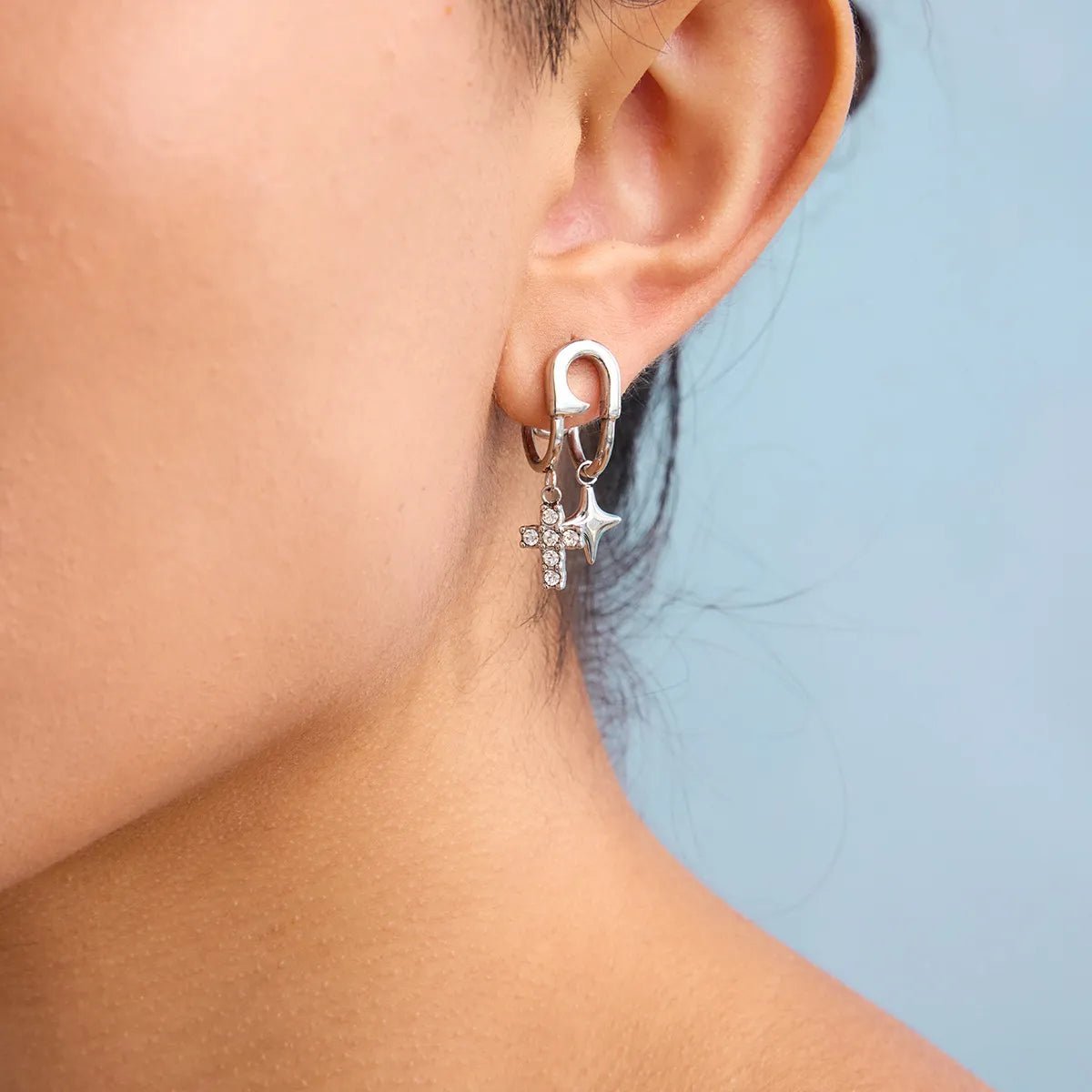 Hypoallergenic Titanium Steel Cross Stud Earrings | Luxe 5A CZ Accents | Tarnish - Proof, Lightweight - Aruary Studio ｜ Artisanal Jewelry