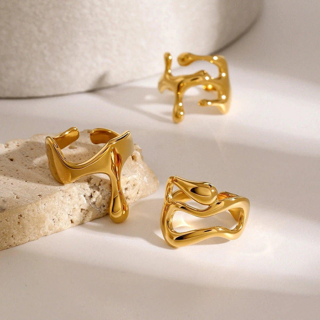 Instagram Viral Asymmetric Titanium Steel Ring Set: Gold - Plated Statement Rings for Women & Men - Aruary Studio ｜ Artisanal Jewelry