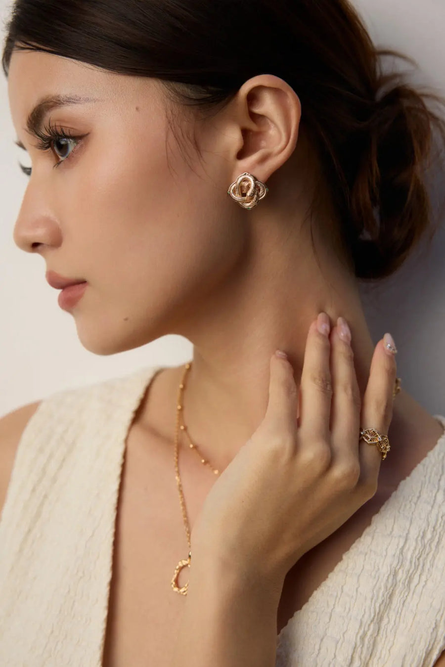 Aruary Studio ｜ Artisanal Jewelry intage Snake Year Green Zircon Ear Studs - Sterling Silver Gold Plated, Light Luxury Retro Style