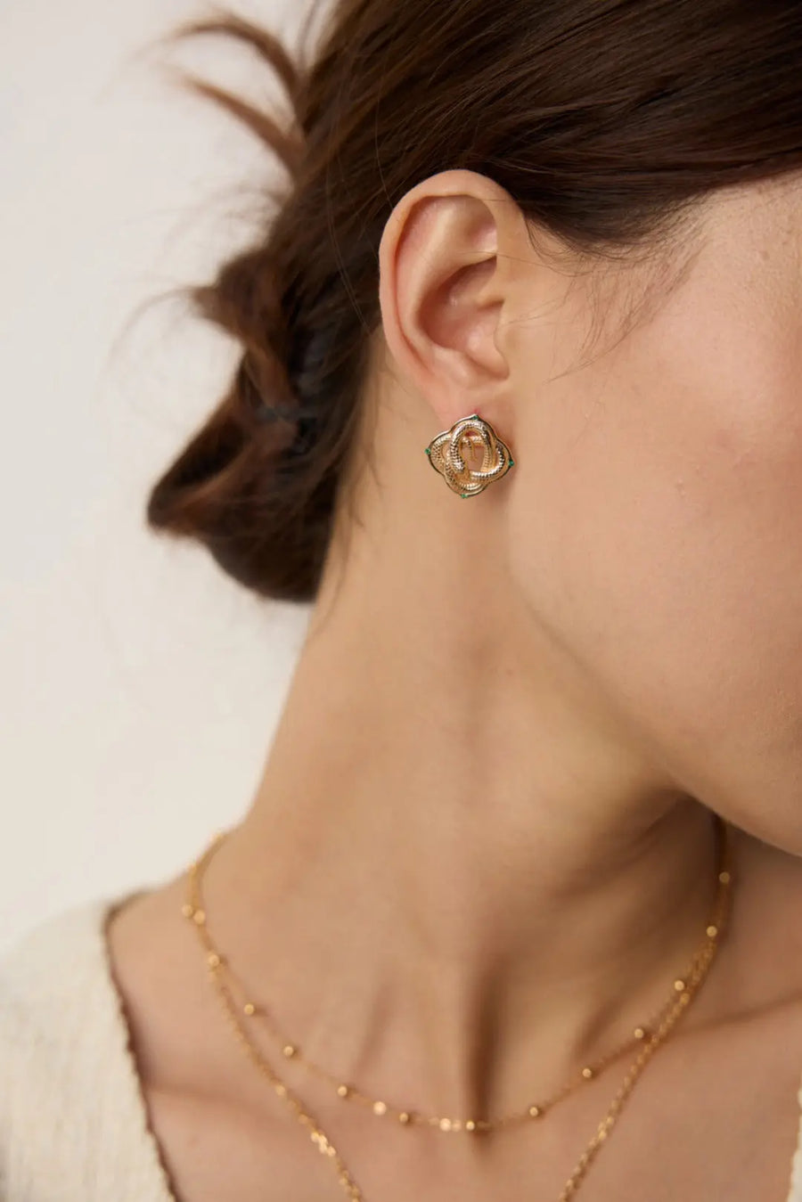 Aruary Studio ｜ Artisanal Jewelry intage Snake Year Green Zircon Ear Studs - Sterling Silver Gold Plated, Light Luxury Retro Style