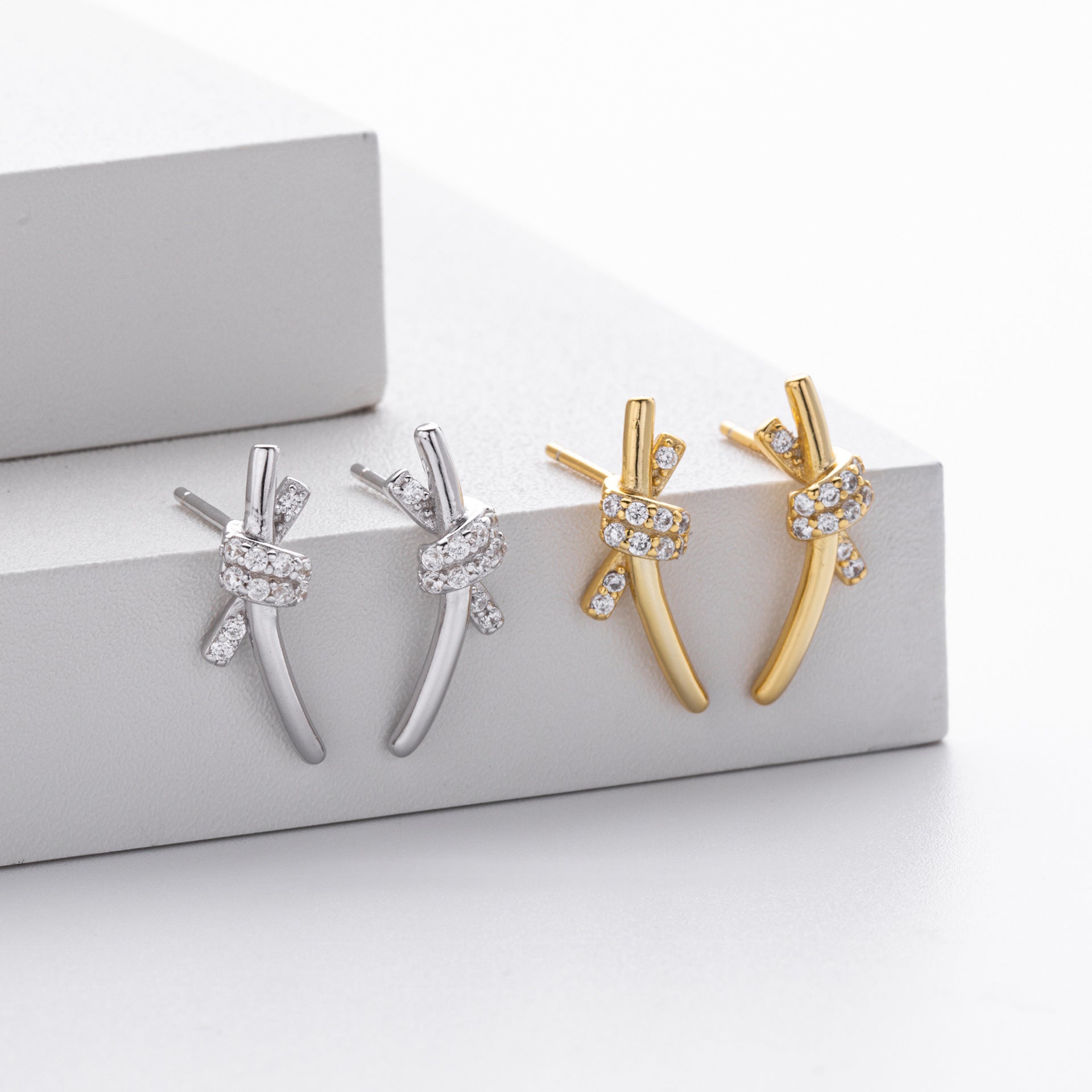 Knot Wrapped Stud Earrings | S925 Sterling Silver + 5A Zircon - Symbol of Eternal Bond & Elegance - Aruary Studio ｜ Artisanal Jewelry