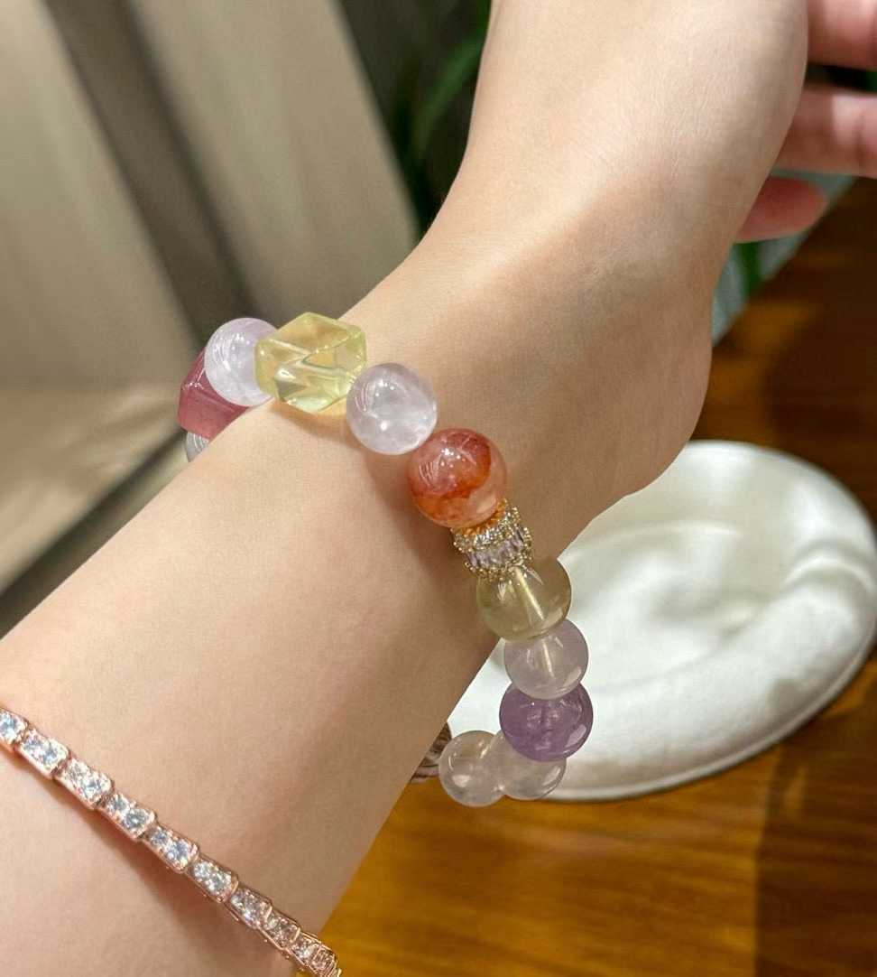 "Lemon Multi - Crystal" Healing Bracelet - Fortune - Attracting Energy Beads with Rose Quartz & Citrine - Aruary Studio ｜ Artisanal Jewelry