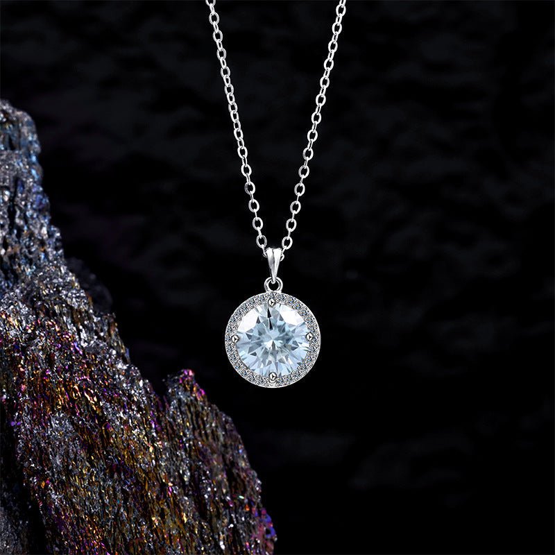 Light Blue 2ct Moissanite Halo Necklace | 925 Sterling Silver - Aruary Studio ｜ Artisanal Jewelry