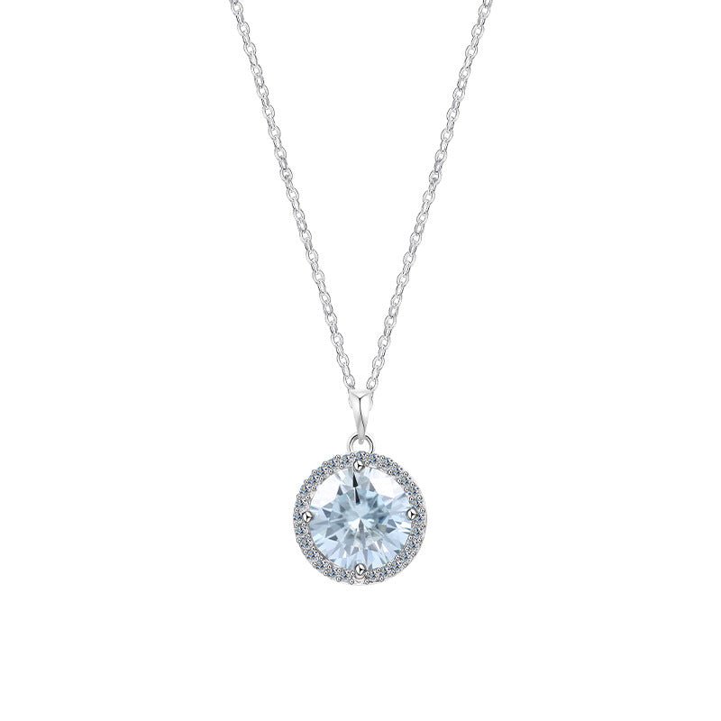 Light Blue 2ct Moissanite Halo Necklace | 925 Sterling Silver - Aruary Studio ｜ Artisanal Jewelry