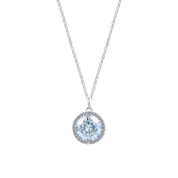 Light Blue 2ct Moissanite Halo Necklace | 925 Sterling Silver - Aruary Studio ｜ Artisanal Jewelry