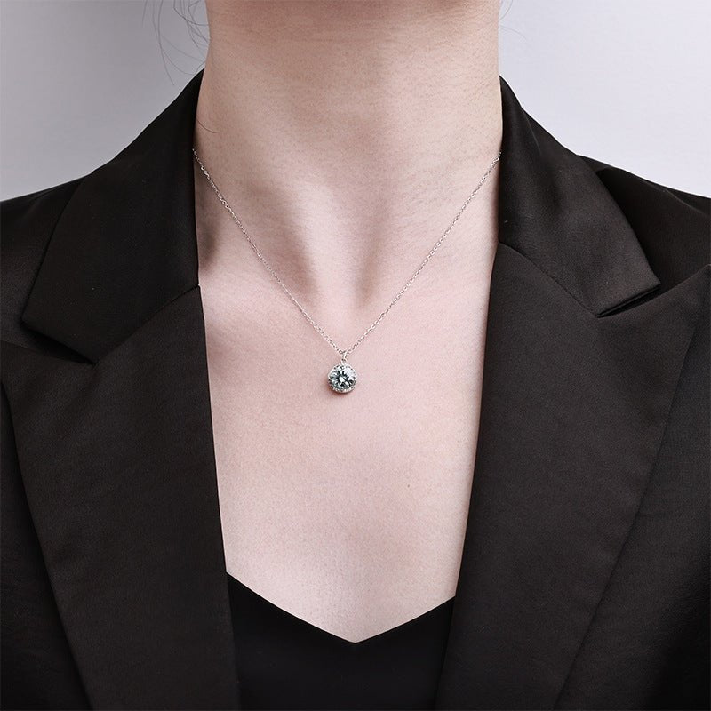 Light Blue 2ct Moissanite Halo Necklace | 925 Sterling Silver - Aruary Studio ｜ Artisanal Jewelry