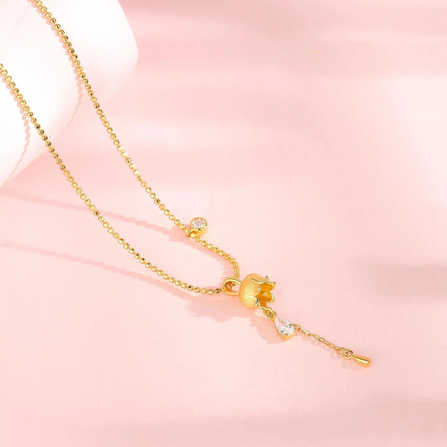 Lily of the Valley Drop Pendant Necklace | 925 Sterling Silver Gold Plated - Symbol of Happiness & Delicate Elegance - Aruary Studio ｜ Artisanal Jewelry