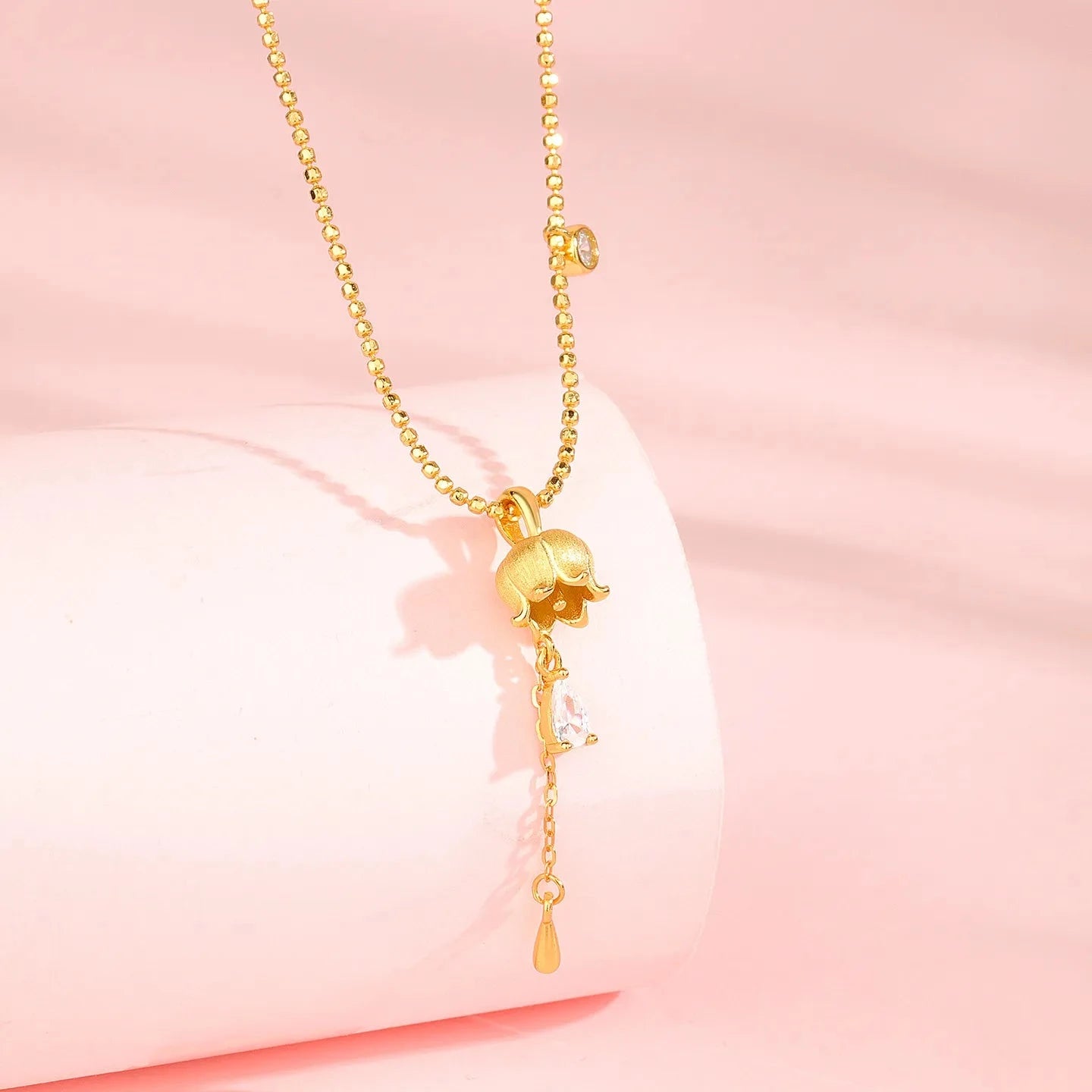 Lily of the Valley Drop Pendant Necklace | 925 Sterling Silver Gold Plated - Symbol of Happiness & Delicate Elegance - Aruary Studio ｜ Artisanal Jewelry