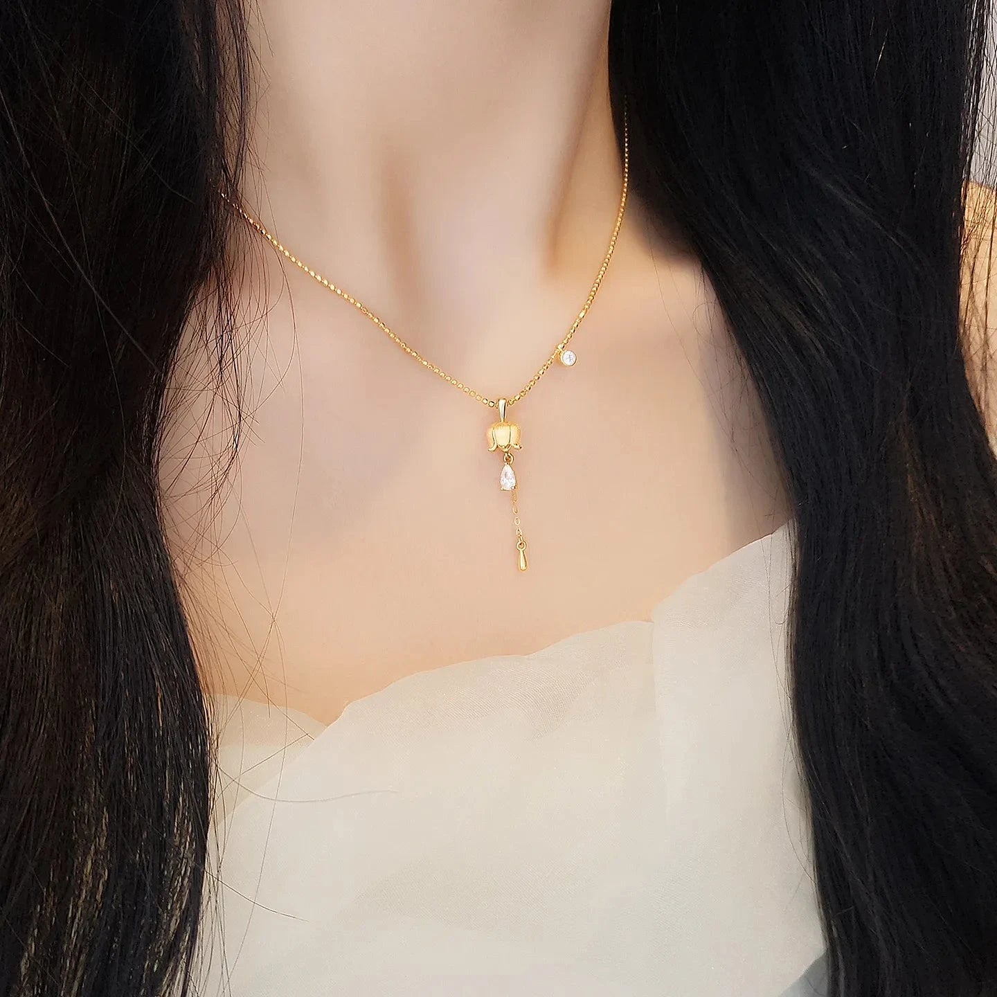 Lily of the Valley Drop Pendant Necklace | 925 Sterling Silver Gold Plated - Symbol of Happiness & Delicate Elegance - Aruary Studio ｜ Artisanal Jewelry