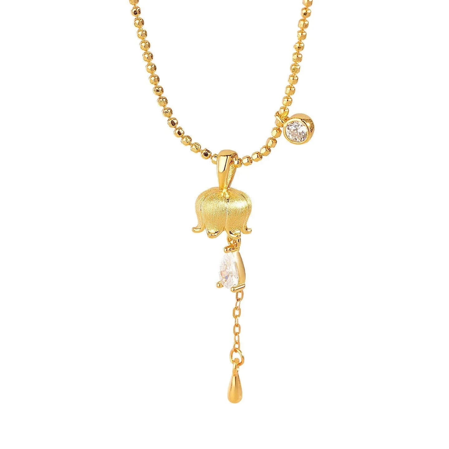 Lily of the Valley Drop Pendant Necklace | 925 Sterling Silver Gold Plated - Symbol of Happiness & Delicate Elegance - Aruary Studio ｜ Artisanal Jewelry