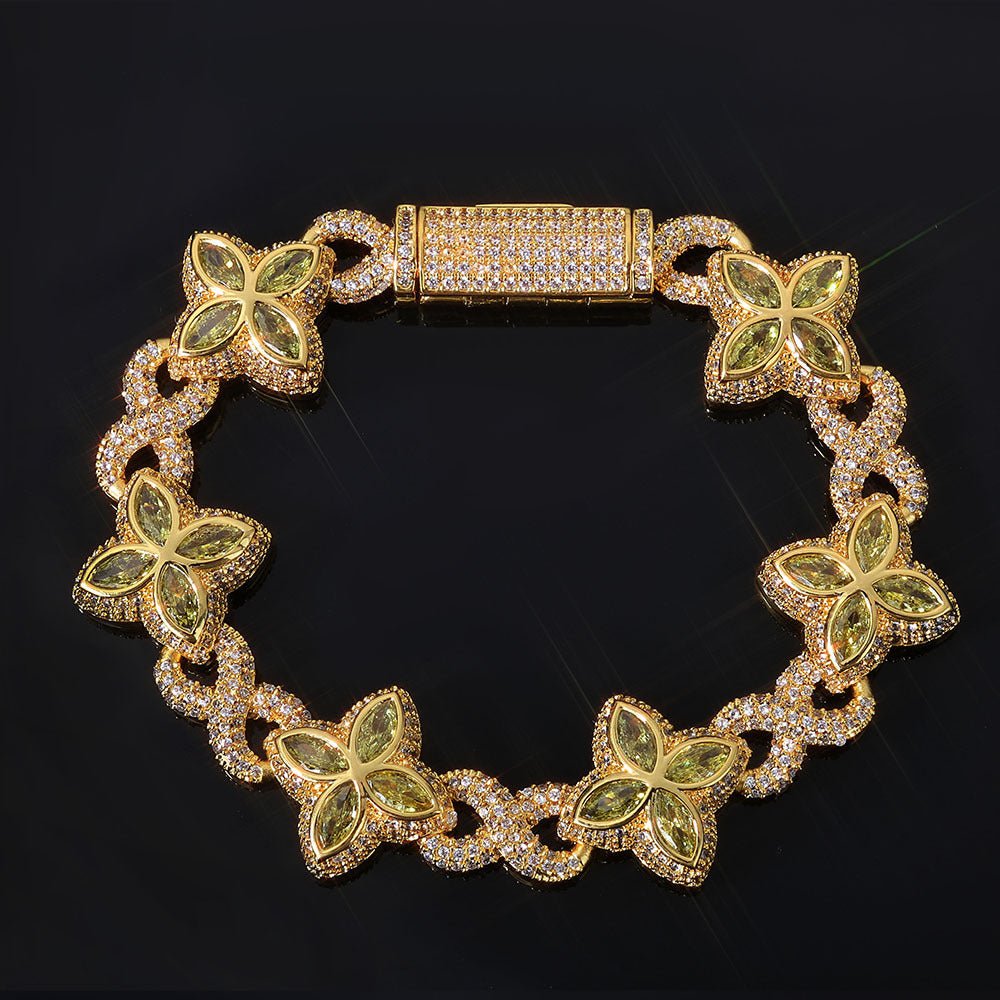 “Lucky Clover” Gold Plated Zircon 8 - Figure Cuban Link Bracelet - Hip Hop Statement Piece for Daily & Party Wear - Aruary Studio ｜ Artisanal Jewelry