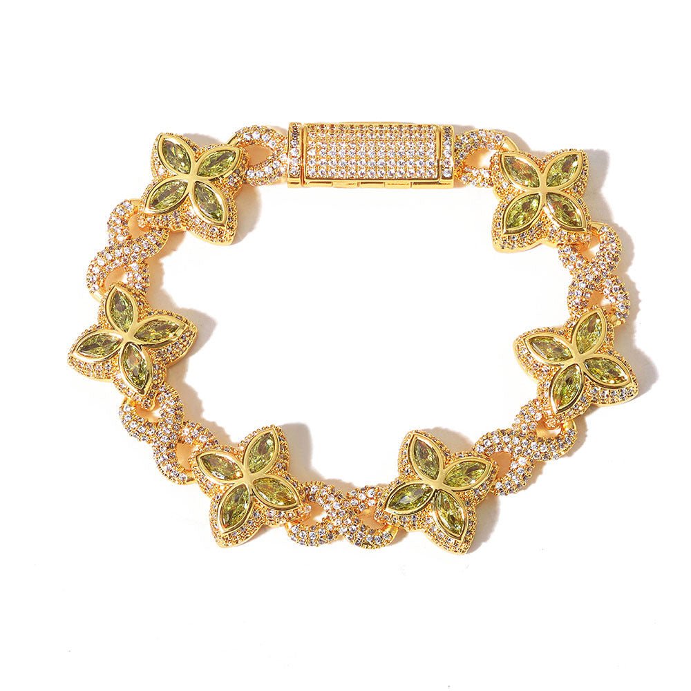 “Lucky Clover” Gold Plated Zircon 8 - Figure Cuban Link Bracelet - Hip Hop Statement Piece for Daily & Party Wear - Aruary Studio ｜ Artisanal Jewelry