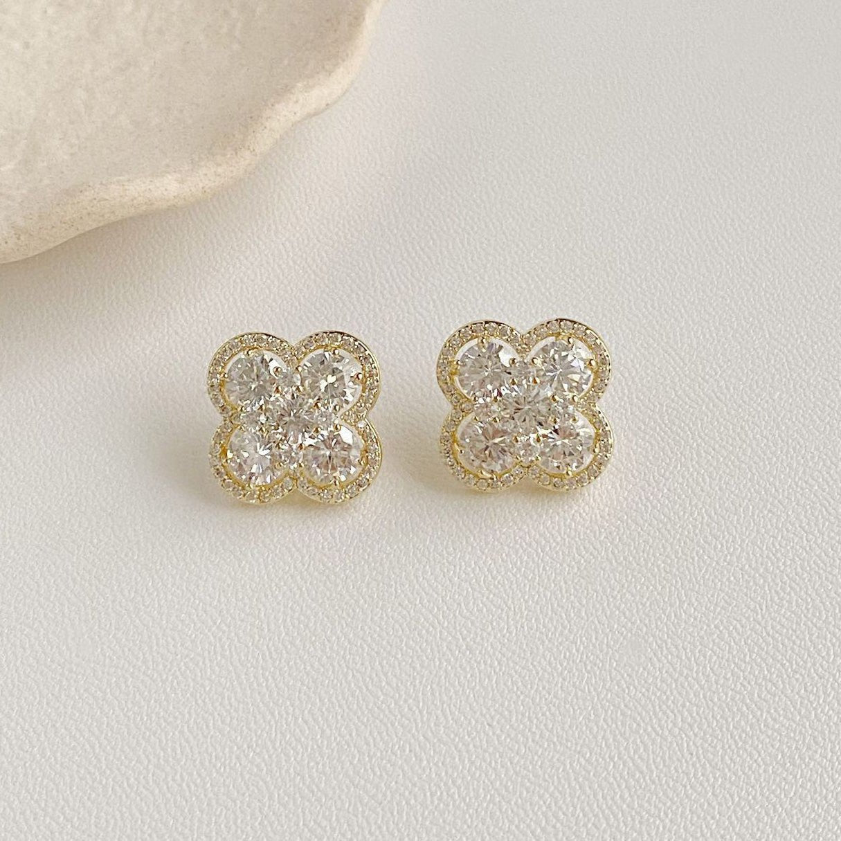 Lucky Clover Zircon Stud Earrings | Alloy + 925 Silver Needle - Timeless Elegance with Sparkling Luck - Aruary Studio ｜ Artisanal Jewelry