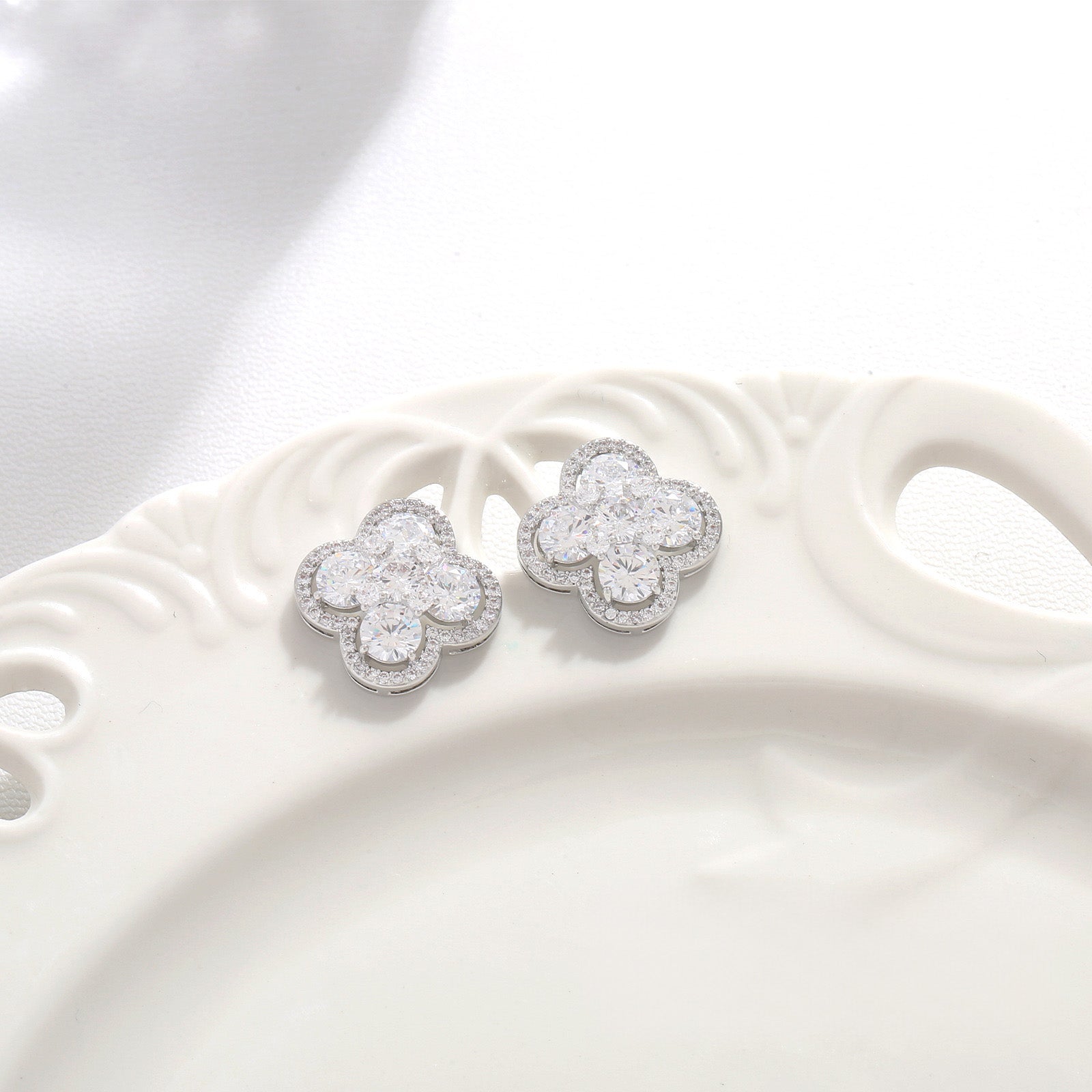 Lucky Clover Zircon Stud Earrings | Alloy + 925 Silver Needle - Timeless Elegance with Sparkling Luck - Aruary Studio ｜ Artisanal Jewelry