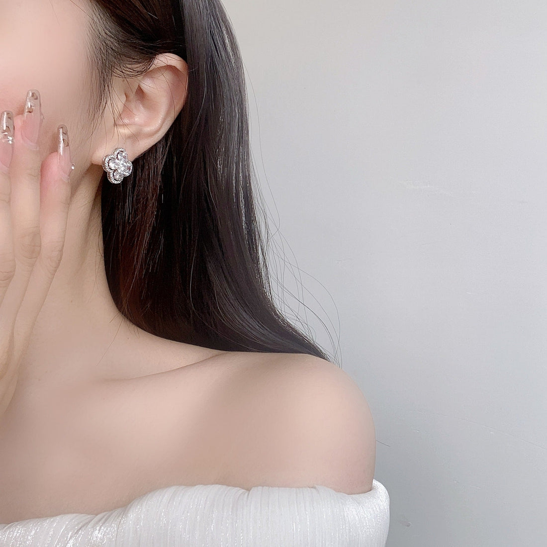 Lucky Clover Zircon Stud Earrings | Alloy + 925 Silver Needle - Timeless Elegance with Sparkling Luck - Aruary Studio ｜ Artisanal Jewelry