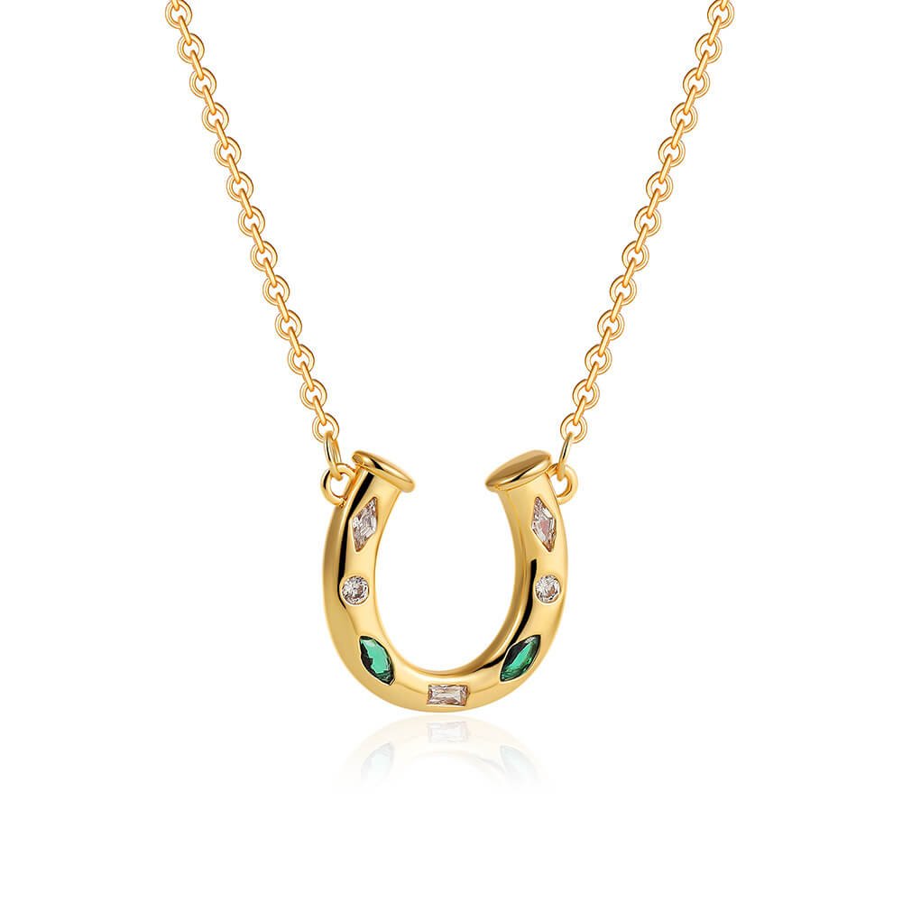 Lucky Horseshoe Pendant Necklace – 18K Gold Plated Sparkling 5A Cubic Zirconia Charm, Elegant Good Luck Jewelry for Women - Aruary Studio ｜ Artisanal Jewelry