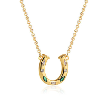 Lucky Horseshoe Pendant Necklace – 18K Gold Plated Sparkling 5A Cubic Zirconia Charm, Elegant Good Luck Jewelry for Women - Aruary Studio ｜ Artisanal Jewelry